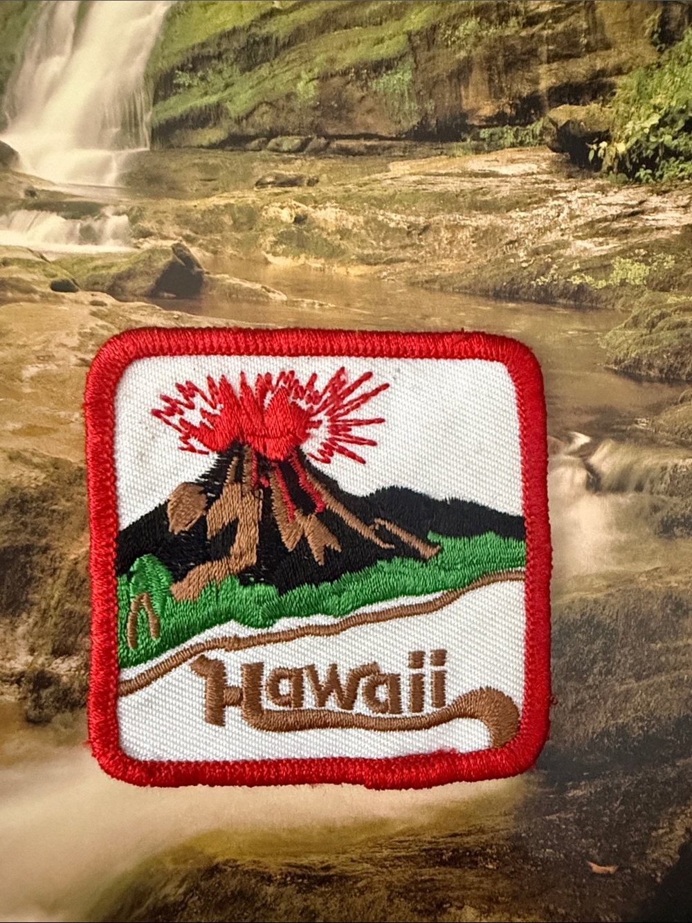 Hawaii Volcano Embroidered Patch - Red, Green, Brown